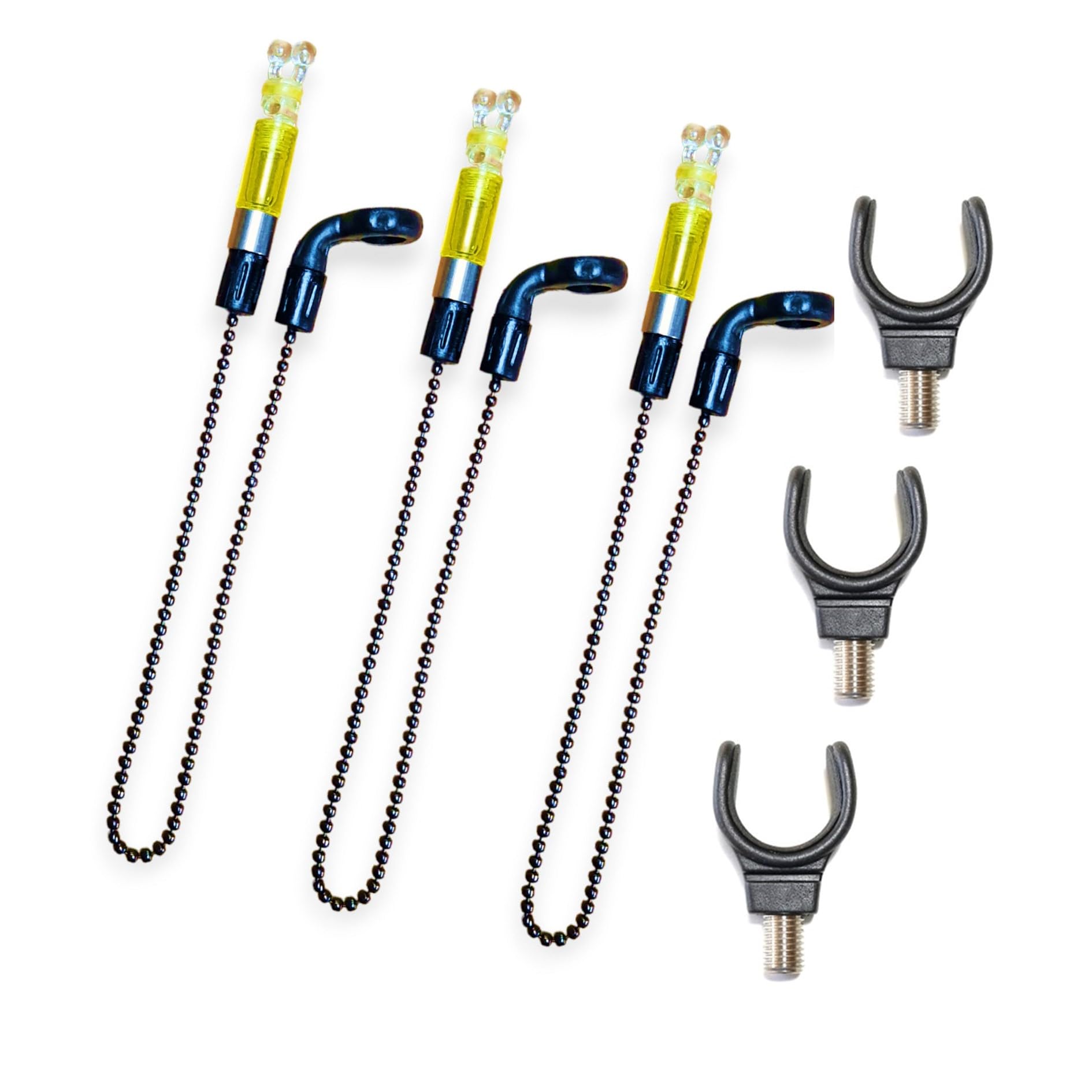 3 GTR+ Bobbins Bite Indicators & 3 Rod Rest for Carp fishing Tackle Bite Alarms and bank sticks (Yellow)