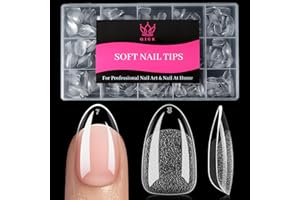 Qiek Short Almond Nail Tips - 15 Sizes 240 PCS Half Matte Full Cover Clear Fake Nails Pre-shaped Press On False Nail Tips Acrylic Soft Nail Gel Tips No C Curve Extension Manicure Home DIY Gelly Tips
