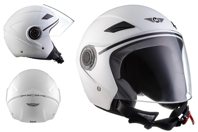 MOTO U52 Matt White · Jet-Helm Vespa-Helm Vintage Bobber Retro Biker Chopper Pilot Motorrad-Helm Helmet Mofa Roller-Helm Crui
