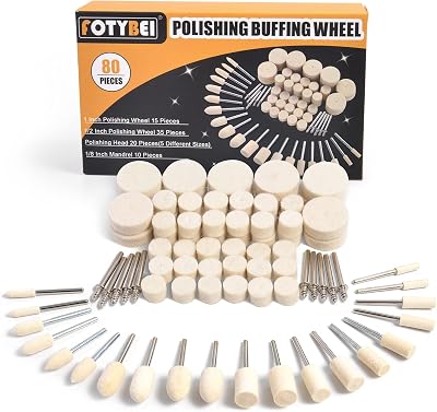 FOTYBEI 80PCS Wool Felt Polishing Buffing Wheel Dremel Rotary Tool 1/8" Shank