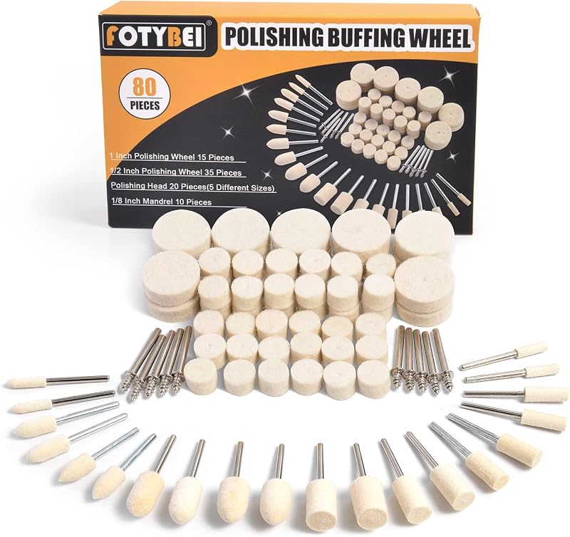 FOTYBEI 80PCS Wool Felt Polishing Buffing Wheel Dremel Rotary Tool 1/8" Shank