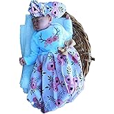 Newborn Girl Coming Home Outfit Floral Shabby Chic Boho Layette Gown Turban Set Baby Shower Gifts Coral Gold