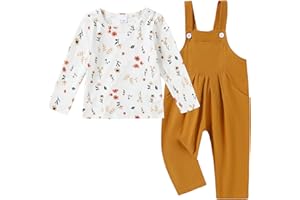 ZOEREA Toddler Girl Clothes 1-5T Baby Girl Outfits Fall Winter Stripe Floral Long Sleeve Top+Bib Overall Pants 2Pcs Clothing