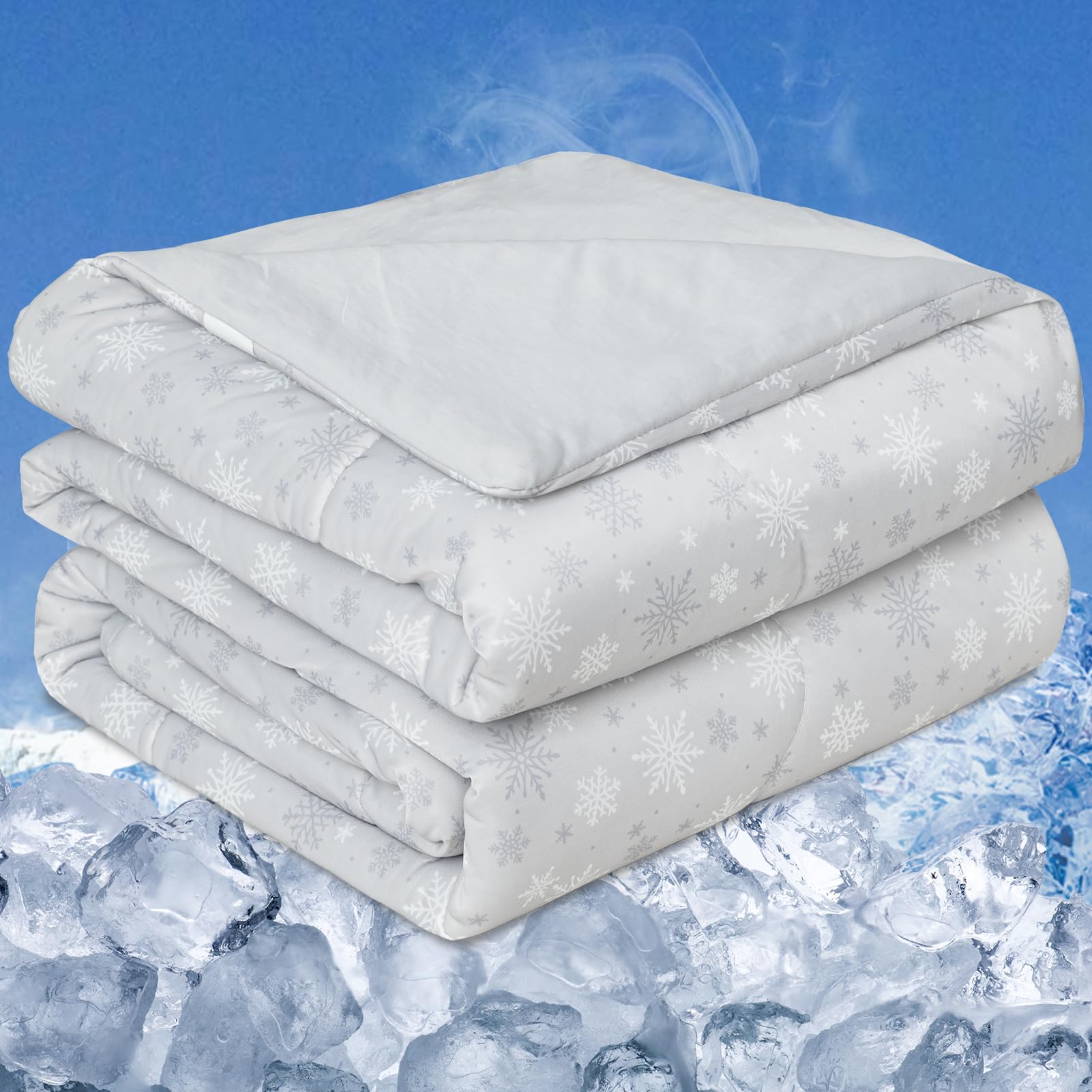 Photo 1 of OIGAE Cooling Comforter, Japanese Q-Max 0.45 Double Sided Cooling Blankets for Hot Sleepers & Night Sweats, Lightweight Breathable Summer Blanket for Bed, Travel, Camping, Grey, King 90" x 108"