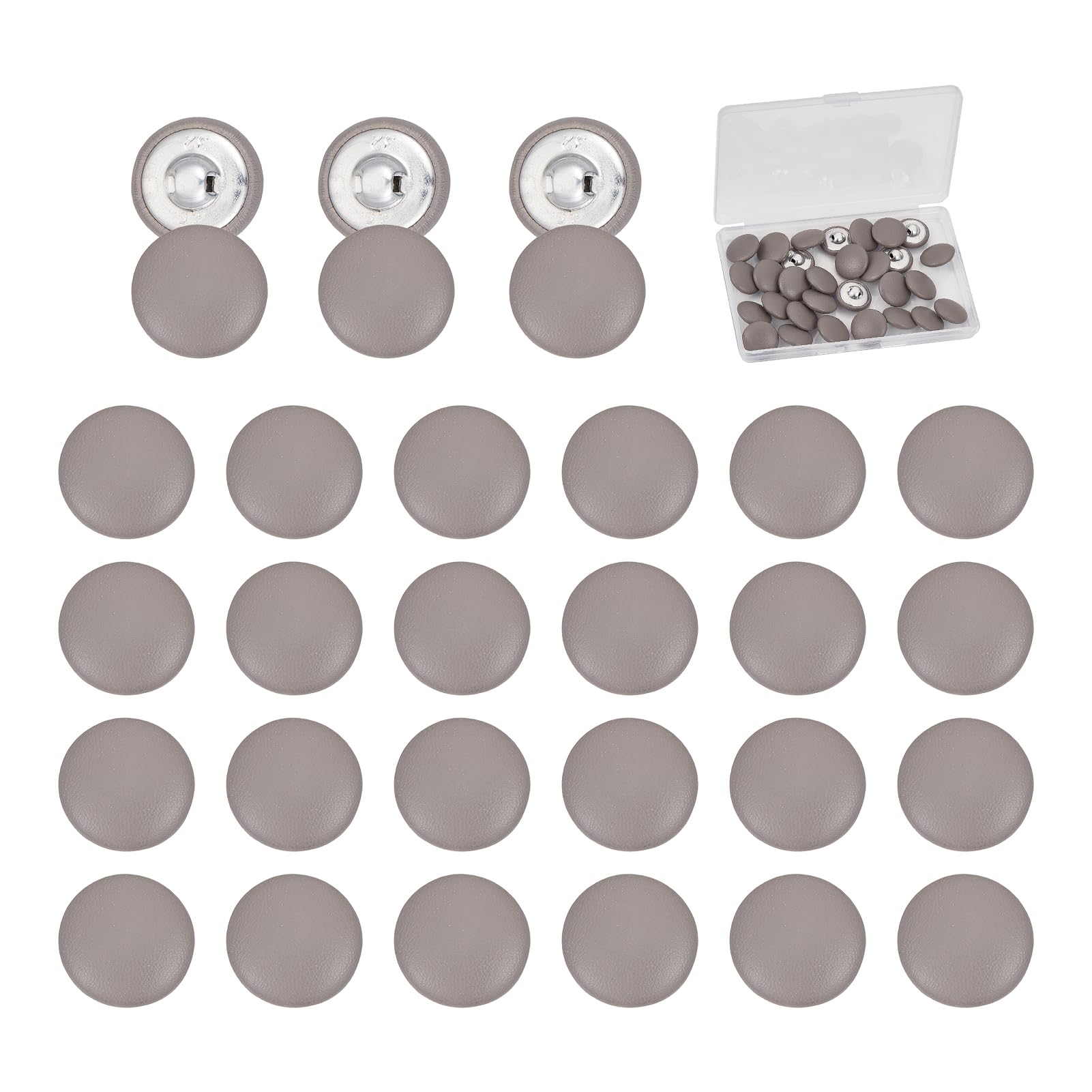 NICENEEDED 30 Pcs PU Leather Covered Buttons, 20mm Grey Round Buttons, Faux Leather Metal Shank Button Sew On Upholstery Knitting DIY Handcraft Decoration for Sewing Making Supplies