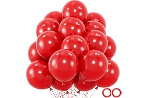 ZIZASARY 50pcs Red Balloons, 12inch Red Party Balloons Helium Quality for Wedding Anniversary Birthday 4th of July Independence Day Valentine's Party Decorations (With Ribbon & Glue)