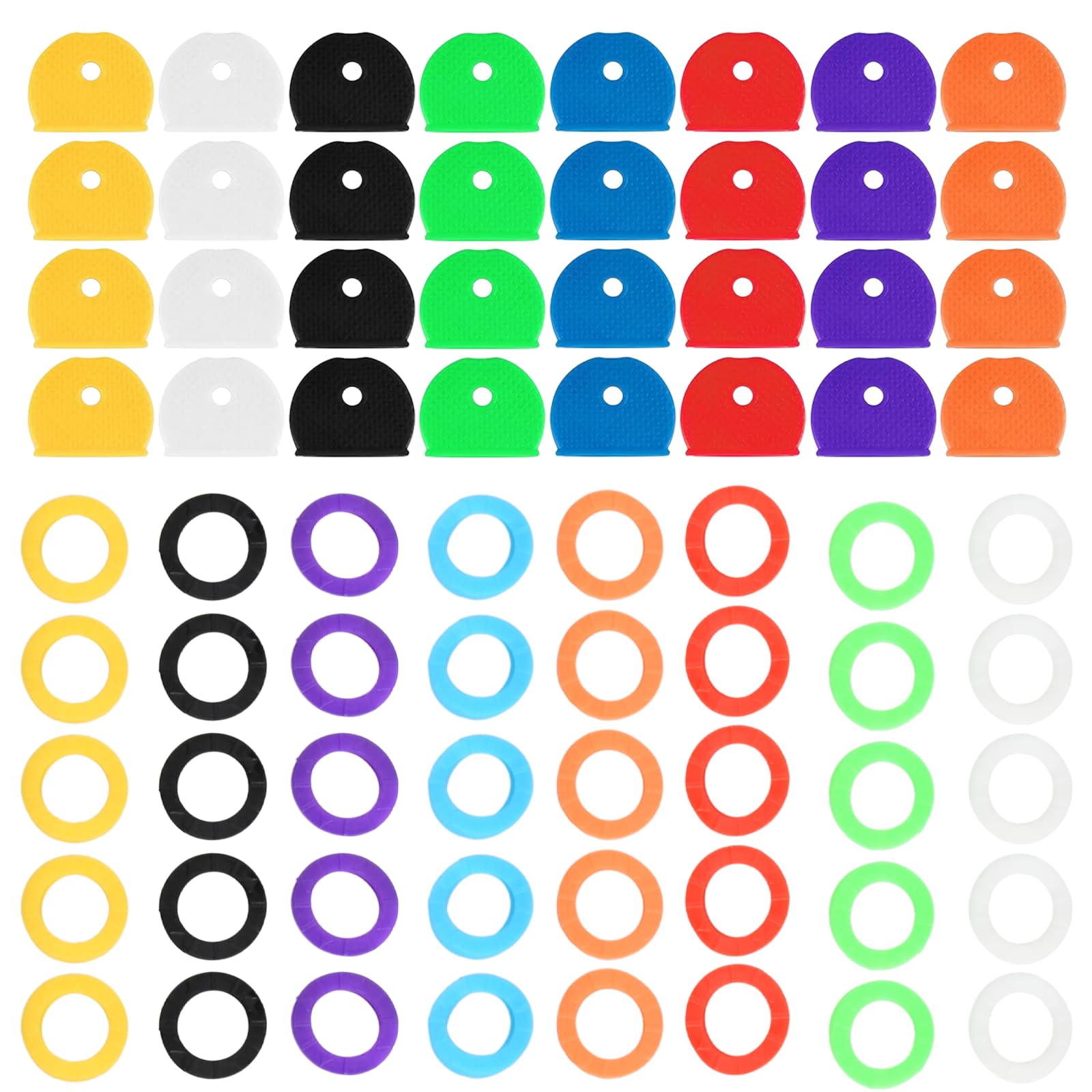 Duronge 72-piece Key Caps, Colorful Key Covers, 40 Round + 32 Semi-Circular Key Caps for Standard Thin Flat House Keys (8 Colors)