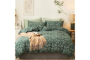 EAVD Premium Soft 100% Jersey Knit Cotton Duvet Cover Green Floral Duvet Cover Queen Vintage Style Botanical Bedding Set for children,teens,boys,girls, women&men Chic Shabby Reversible Comforter Set