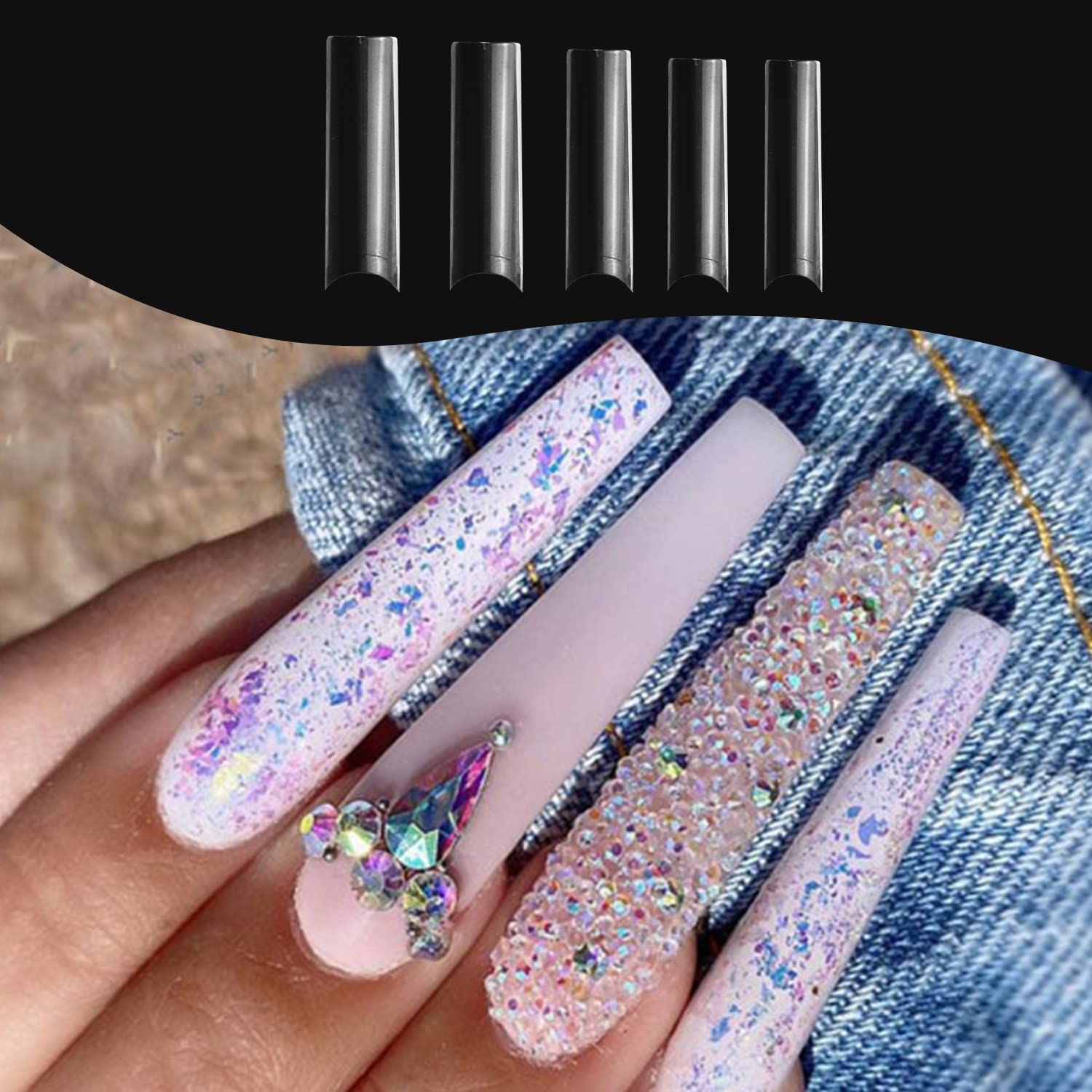 No C Curve XXL Square Nail Tips-Clear Acrylic Nails Square Shape Nail Tips SITELENABY 500 pcs Flattened Half Cover False Nails for Nail Salons and DIY French ABS Nail Tips (xxl Long Sqare No c curve) - Image 6