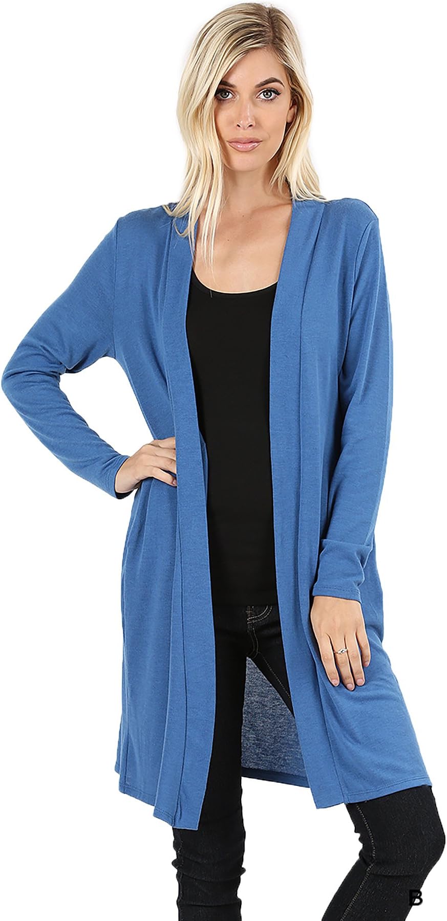 SHOPGLAMLA Cozy Soft Slouchy Pocket Open Cardigan Body Length 36"