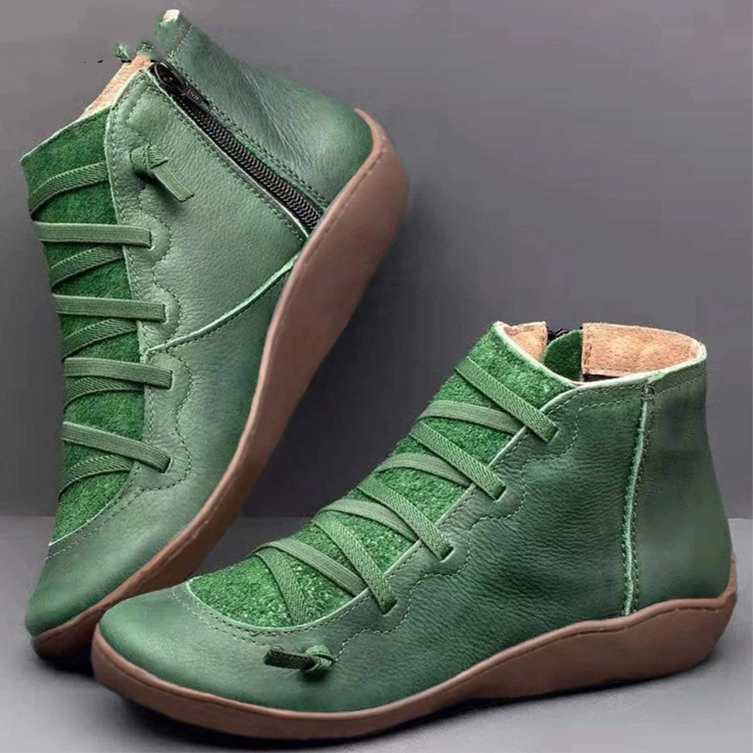 green cross ankle boots