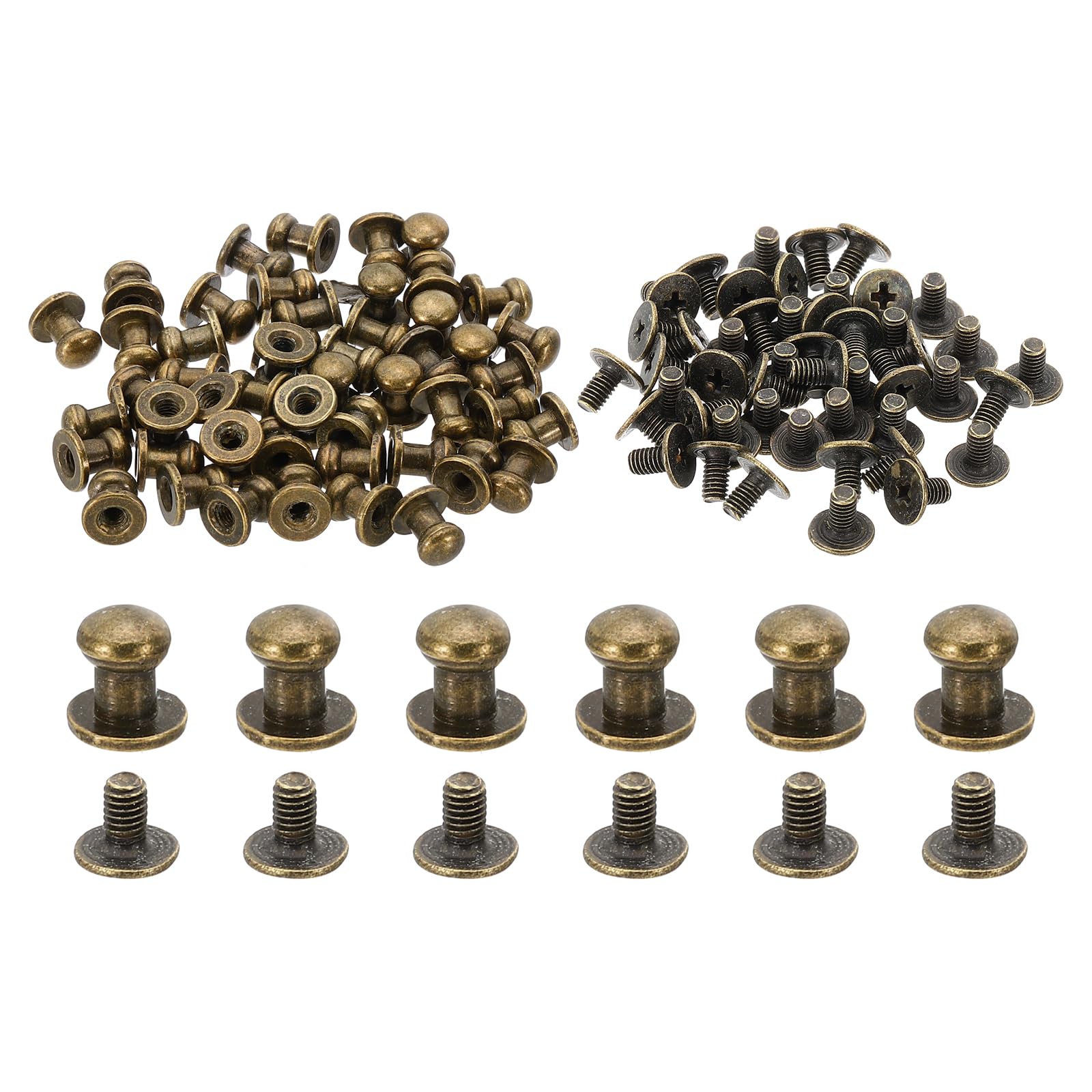 PATIKIL 6mm Leather Rivets, 50 Sets Round Button Head Studs Metal Screw Studs Posts Chicago Screws Rivet for Clothing Leather Crafts, Bronze