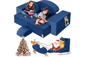 Kidirect Modular Kids Play Couch, K12 PRO 400+DIY Creative Foam Couch for Playroom, Upgraded Convertible Rocking Horse Kids Sofa Building Fort with Star Moon for Toddlers (Blue)