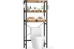 Ecoprsio Over-The-Toilet Storage Rack, 3-Tier Bathroom Organizer Shelf Over Toilet, Freestanding Space Saver Toilet Stands with 4 Hooks, Rustic Brown