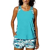 Two Piece Tankini Swimsuits for Women Tummy Control Vacation Modest Bathing Suits Beach Swim Tank Top with Shorts