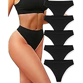 ROSYCORAL High Waisted Thong for Women Panties Breathable Sporty Tangas Seamless No Show Underwear Pack S-XL