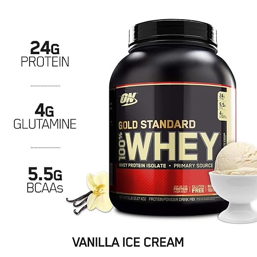 OPTIMUM NUTRITION GOLD STANDARD 100% Whey Protein Powder, Vanilla Ice Cream, 5 Pound