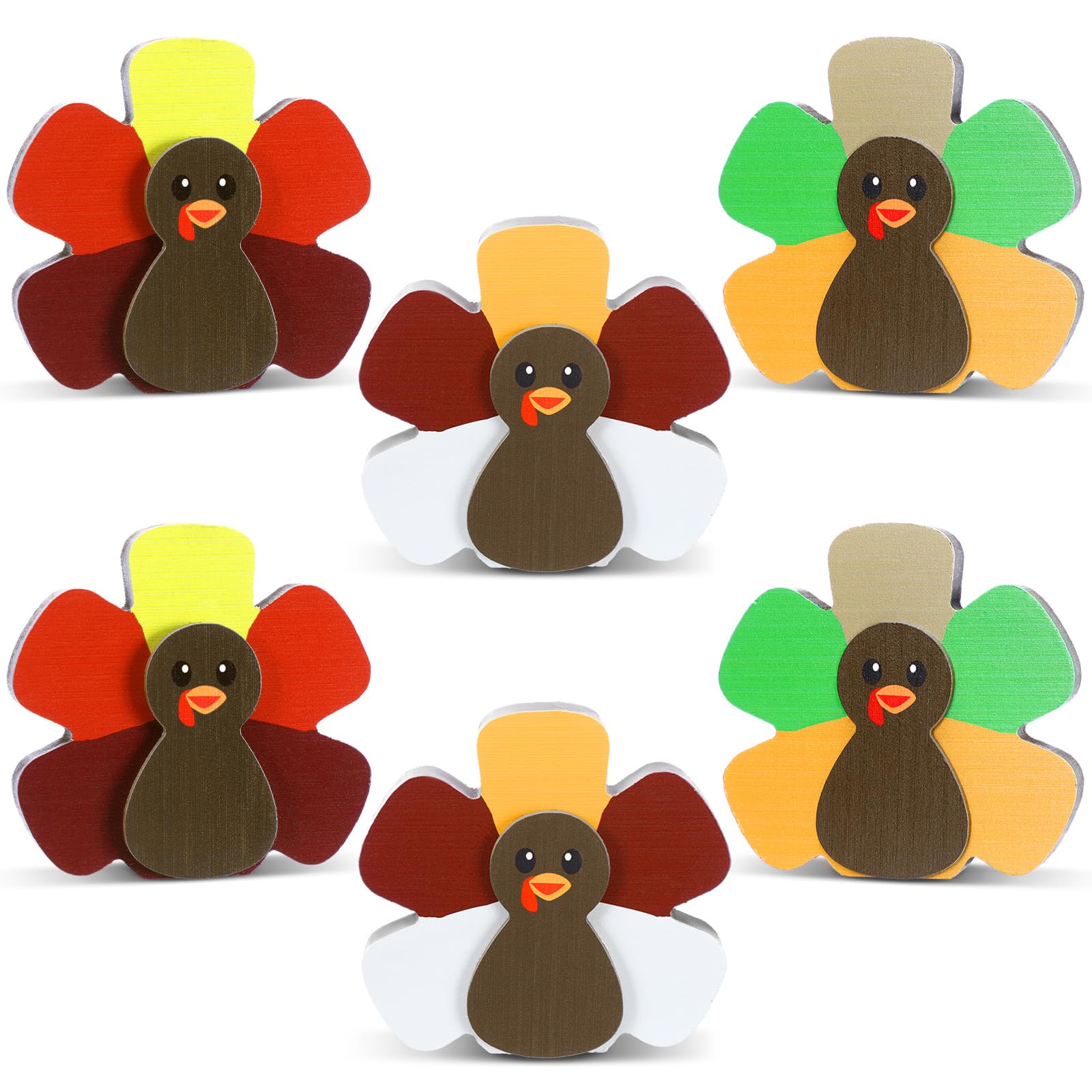 Photo 1 of Qunclay 6 Pcs Thanksgiving Turkey Wooden Decor Turkey Table Sign Fall Tiered Tray Decor Farmhouse Table Centerpiece Blocks for Home Party Mantle Shelf