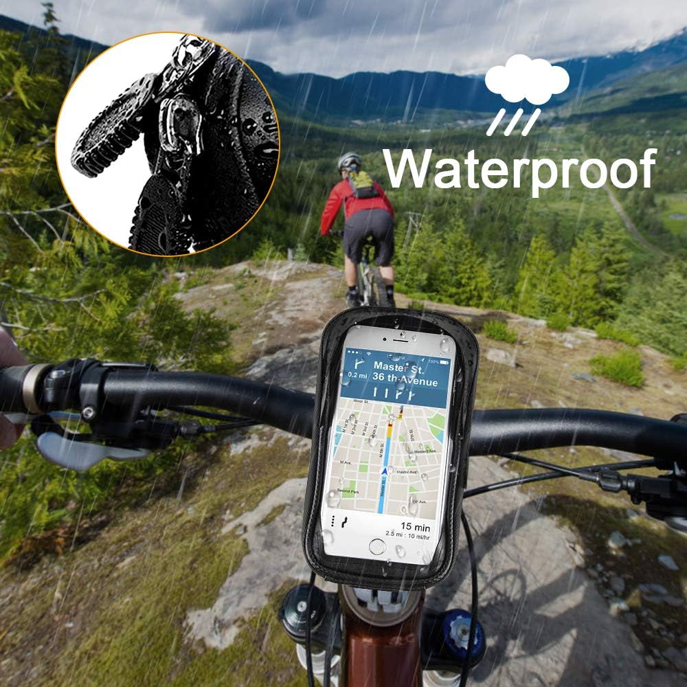 Bike Bicycle Phone Mount Bags - Waterproof Front Frame Top Tube Handlebar Bags with Touch Screen Phone Holder Case Sports Bicycle Bike Storage Bag Cycling Pack Fits iPhone 7 8 Plus xs max (Black) : Sports & Outdoors