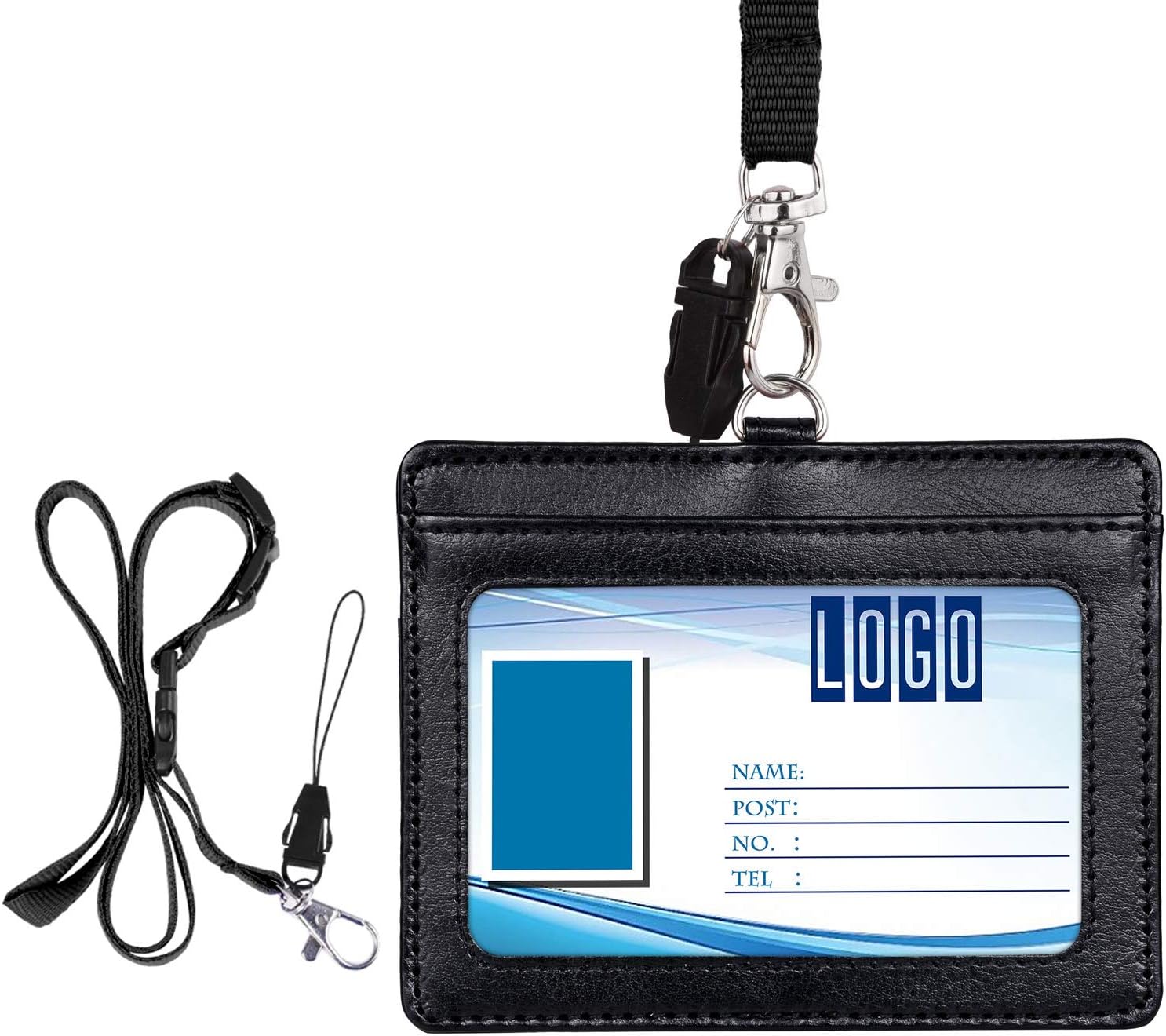Badge Holder, Wisdompro Double Sided PU Leather ID Badge Card Holder with 23 Inch Adjustable