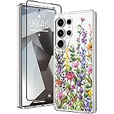 OOK for Samsung Galaxy S25 Ultra Case Colorful Wild Flowers Floral Clear Design with Full Camera Lens Military-Grade Protected, Colorful Flower (6.9")