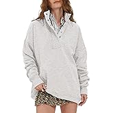 Locachy Womens Casual Button Henley Neck Oversized Sweatshirt Long Sleeve Pullover Tops Outfits Light Grey XL