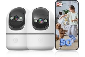 JWQPO Indoor Camera 5G&2.4G WiFi Cameras for Home Security Instant 911 Alert, 360° Pan/Tilt Baby Monitor/Dog/Pet Camera AI Motion Detection Night Vision, Speaker, US Cloud Storage (2Pack)