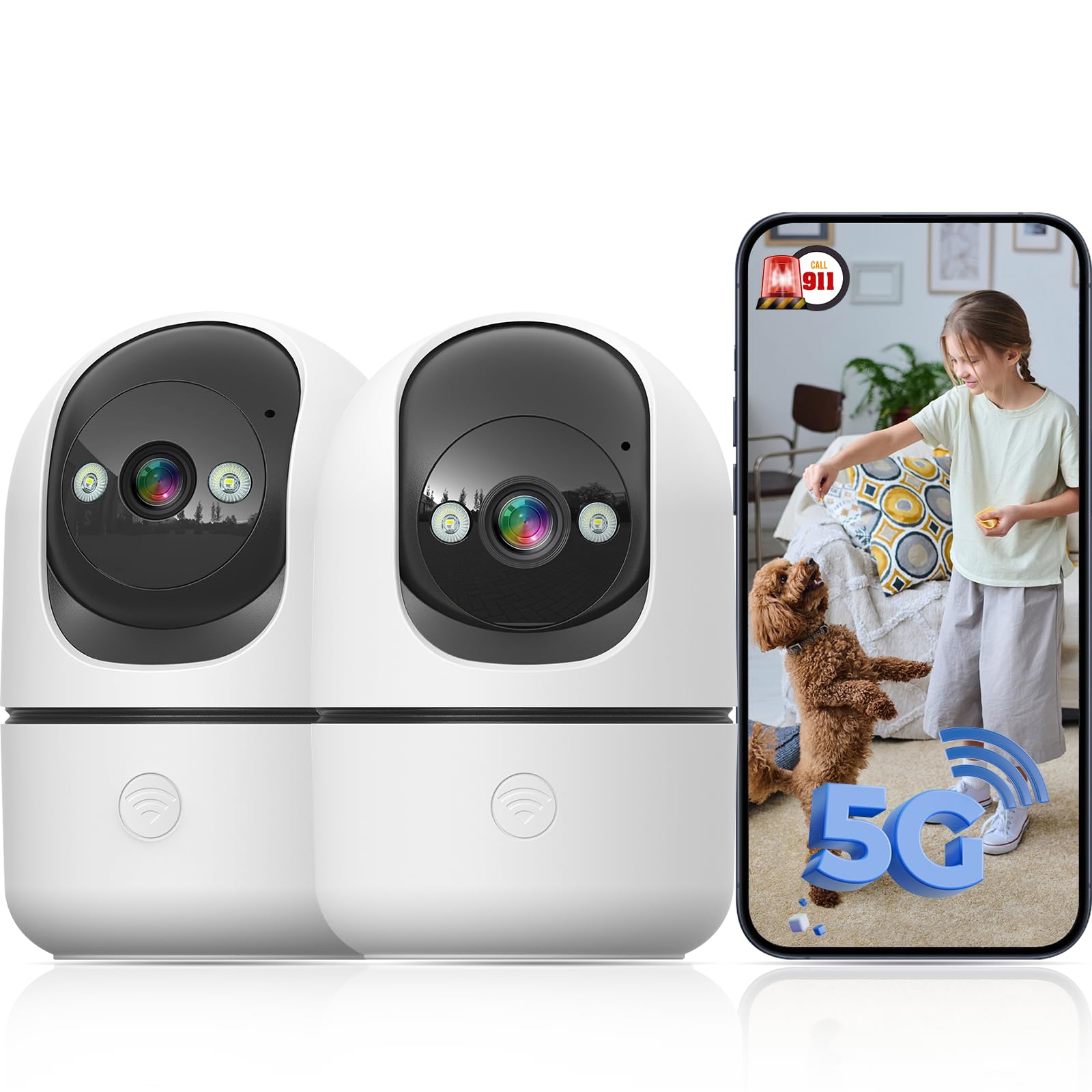 Photo 1 of JWQPO Indoor Camera 5G&2.4G WiFi Cameras for Home Security Instant 911 Alert, 360° Pan/Tilt Baby Monitor/Dog/Pet Camera AI Motion Detection Night Vision, Speaker, US Cloud Storage (2Pack)