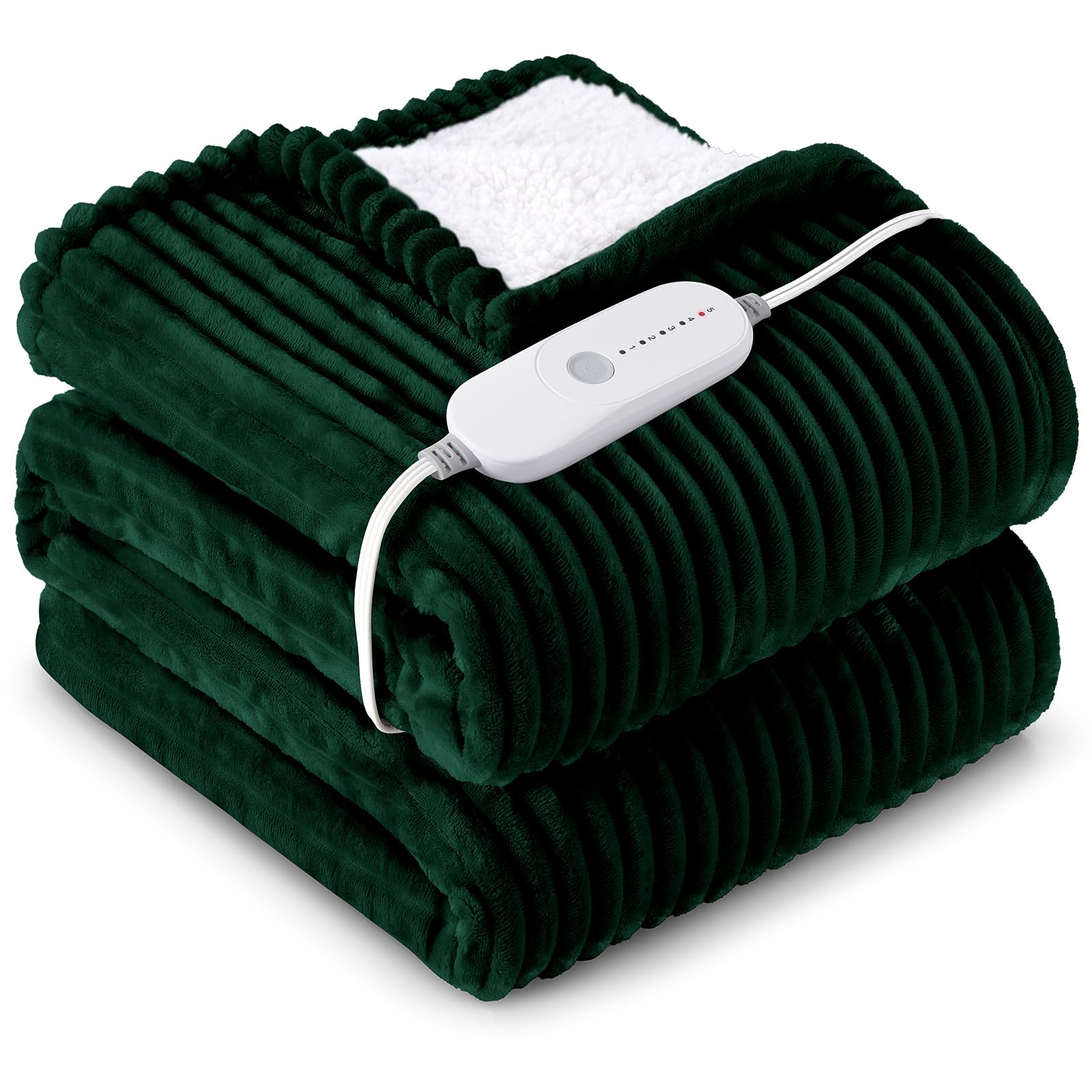 Photo 1 of HYLEORY Heated Blanket Electric Throw, Soft Flannel Sherpa Heater 5 Heat Settings and 3 Hours Auto Shut-Off Heating Blanket ETL Certification Over-Heat Protection Machine Washable,Green