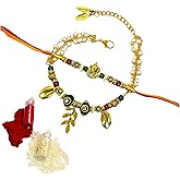 NiLy Craft Designer Couple Rakhi Set for Bhaiya Bhabhi with Ganpatiji, Kodi & Leaf Charm | Premium Rakhi Combo with Diamond R