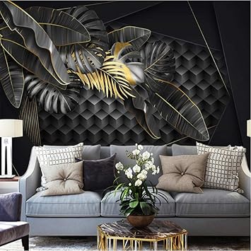 wffmx Papel Tapiz Mural Personalizado Hojas Doradas Fondo Geométrico