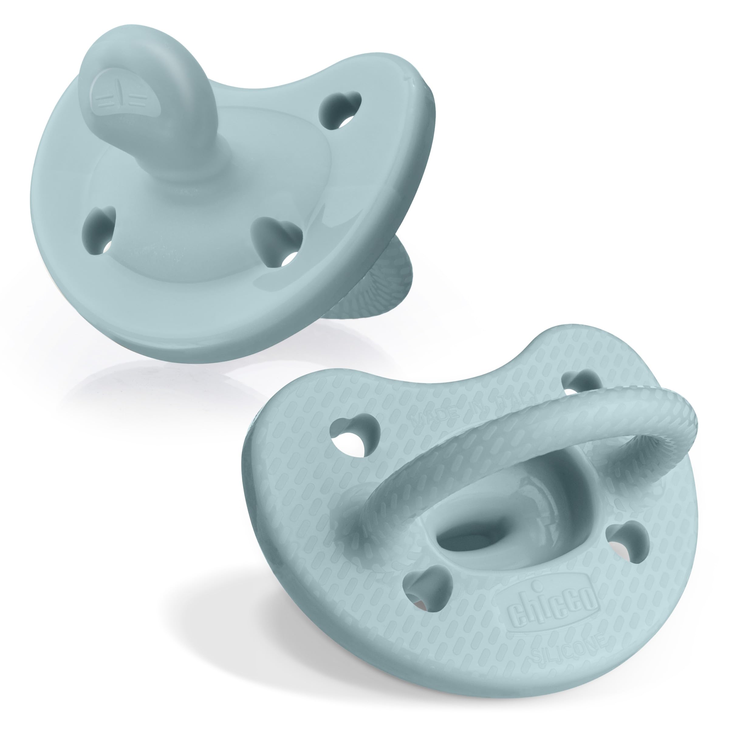 Photo 1 of Chicco PhysioForma® Luxe Silicone One Piece Pacifier for Babies Aged 6-16m | Fashion Textured Shield | BPA & Latex Free | Reusable Sterilizing Case | Coastal Blue, 2pk