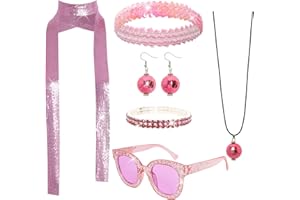 6 Pcs 70s Disco Accessories Women Disco Costume Jewelry Disco Sequin Scarf Headband Diamond Bracelet Ball Necklace Earring Gl