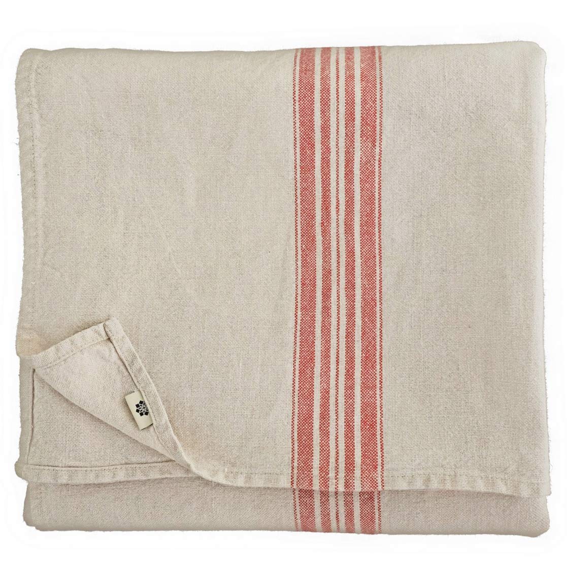 Linen & Cotton Stonewashed Tablecloth PROVENCE-II, 100% Linen - 136 x 200cm (54.4''x 80''), Red Stripes