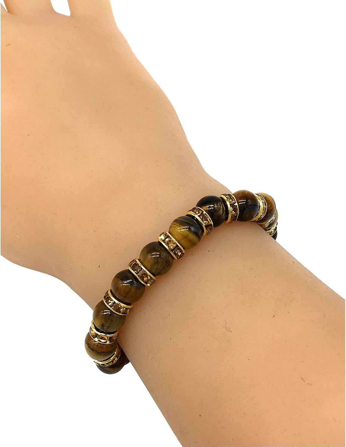 Helena Rose Ladies Bracelet For Women- Natural Tigers Eye Semi Precious Stones & Sparkling Rhinestone Golden Crystals - Image 4
