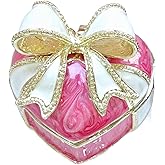 Qsabv Mini Trinket Box, Hinged Vintage Jewelry Box Metal Enameled Decorative Box Ring Earrings Jewelry Organizer Bow-knot Heart Shape Gift Box for Women Girls Wedding Birthday, Hot Pink