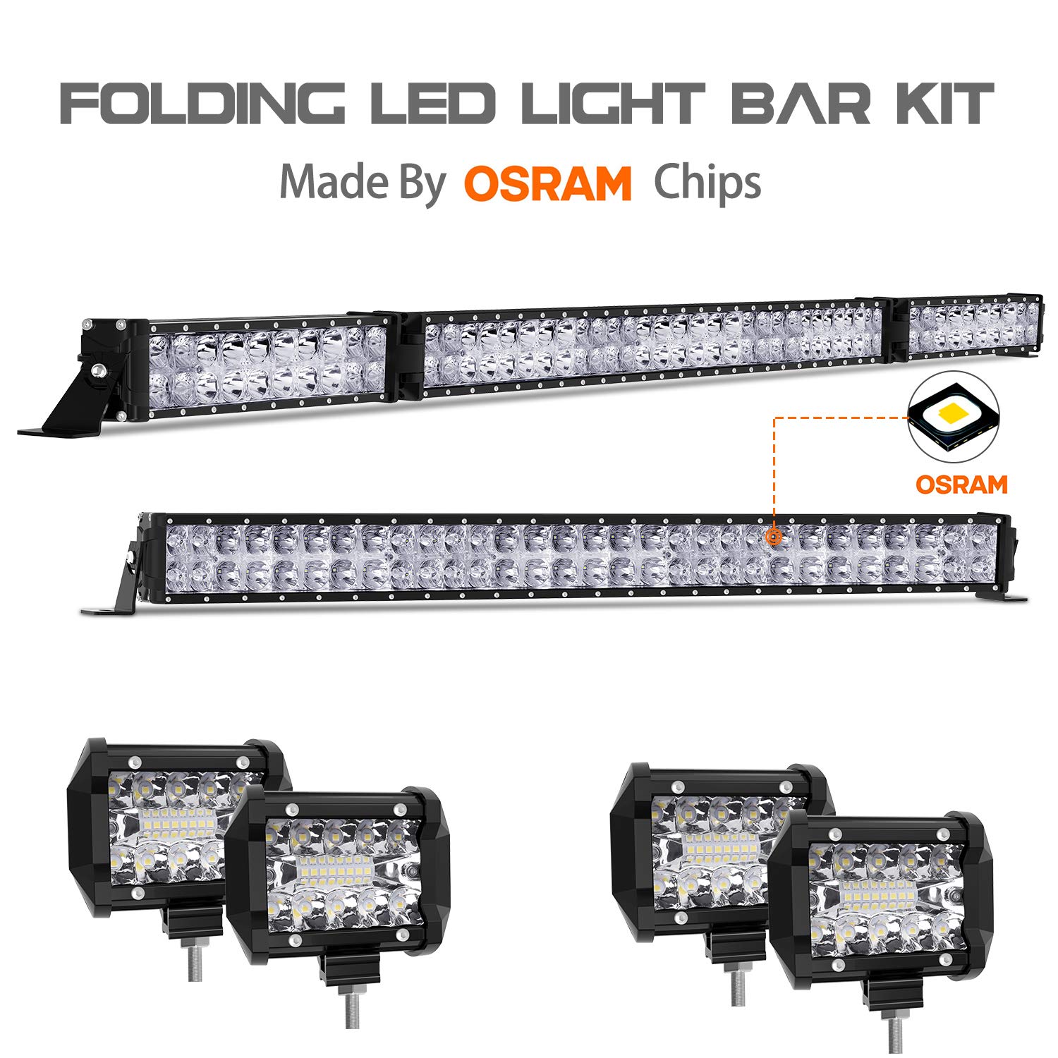 LED Light Bar Kit, Autofeel 84000LM 6000K OSRAM Chips 52 Inch + 32 Inch Flood Spot Beam Combo White LED Light Bars + 4PCS 4" LED Light Pods Combo Fit for Jeep Wrangler Ford Truck Boat