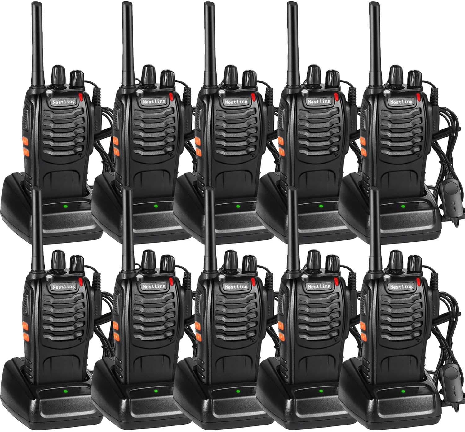Nestling 10pcs Two-Way Radio Walkie Talkies-Long Range Walkie Talkie 16CH Single Band LED Light Voice Prompt with Original Earpieces for Field Survival Biking and Hiking