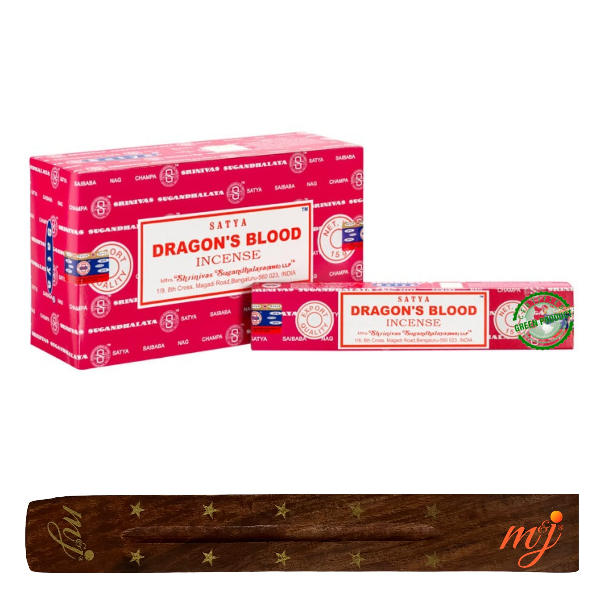Original Satya Nag Champa Dragon's Blood Incense Sticks | with M&J incense sticks holder | Full Box | for Aromatherapy, Spa, Yoga, Weddings, Meditation, Healing, Positivity and Relaxation