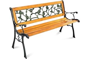 OKSTENCK Garden Bench Chair Hardwood Cast Iron Love Seat Outdoor Furniture Benches for Yard, Lawn, Porch, Patio