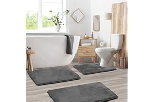 Clara Clark Bathroom Rugs – Memory Foam Bath Mat Set for Bathroom, Non Slip Absorbent Velvet - Fast Drying Bath Mats – Bathroom Rug and Contour Rug Set 3 Piece - 20 x 32-17 x 24-19 x 24, Gray