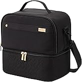 NISHEL Lunch Bag for Women, Insulated Two Separate Compartments Meal Box with Adjustable Shoulder Strap, Leakproof Cooler Case for Work, Black