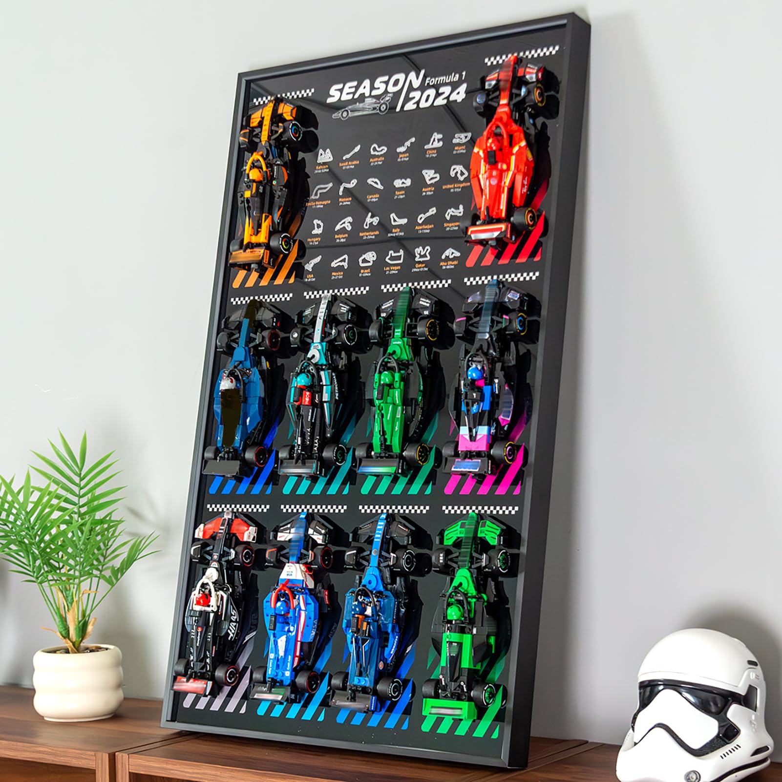ICUANUTY Display Wallboard Compatible with Lego Speed Champions 10-in-1 F1 Car 77242,77243,77244,77245,77246,77247,77248,77249,77250,77251 Wall Mount Display Hook Frame(No Model)