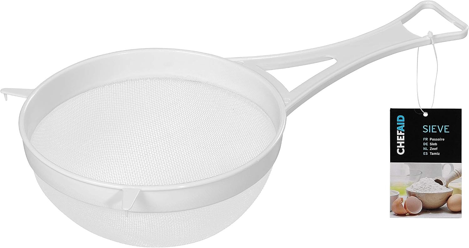 Chef Aid 18cm Wide Nylon Mesh Plastic Strainer in White, Ideal for Draining Straining, and Washing Beans, Fruits, Vegetables