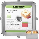 Roicaholy Square Angel Food Cake Pan with Removable Bottom, 9.5 Inch Aluminum Alloy Tube Pan with Cooling Feet, 24-Cup Capacity for Chiffon and Sponge Cakes