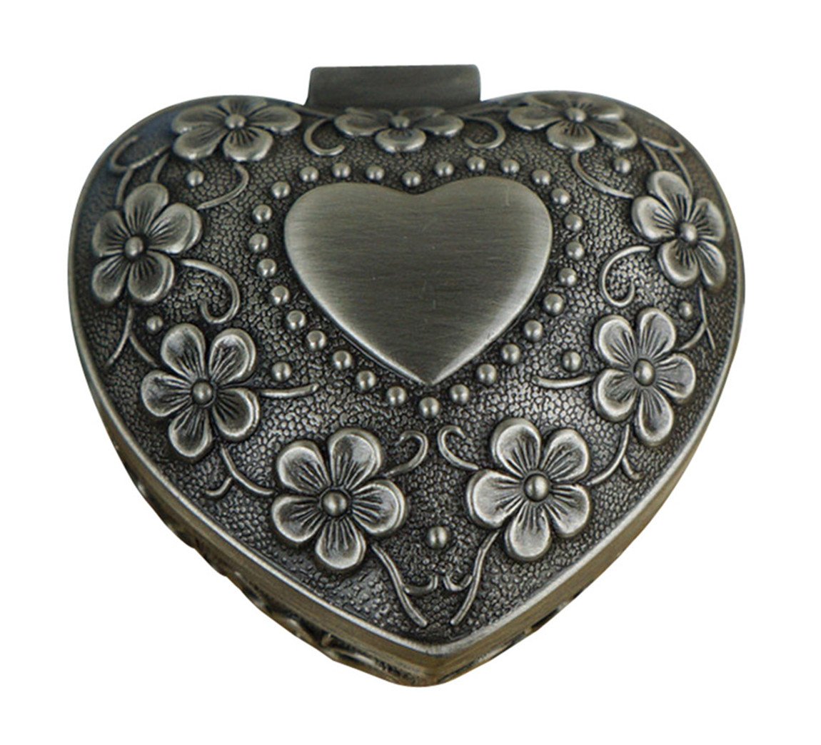 Infinite U Luxury Small Heart 5 Leaf Clover Women Trinket Jewellery Box Antique Sliver-5 Options