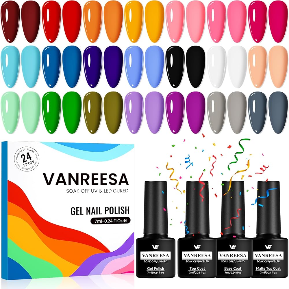 VANREESA Gel Nail Polish Set 21 Colors Base Top Coat Spring Summer