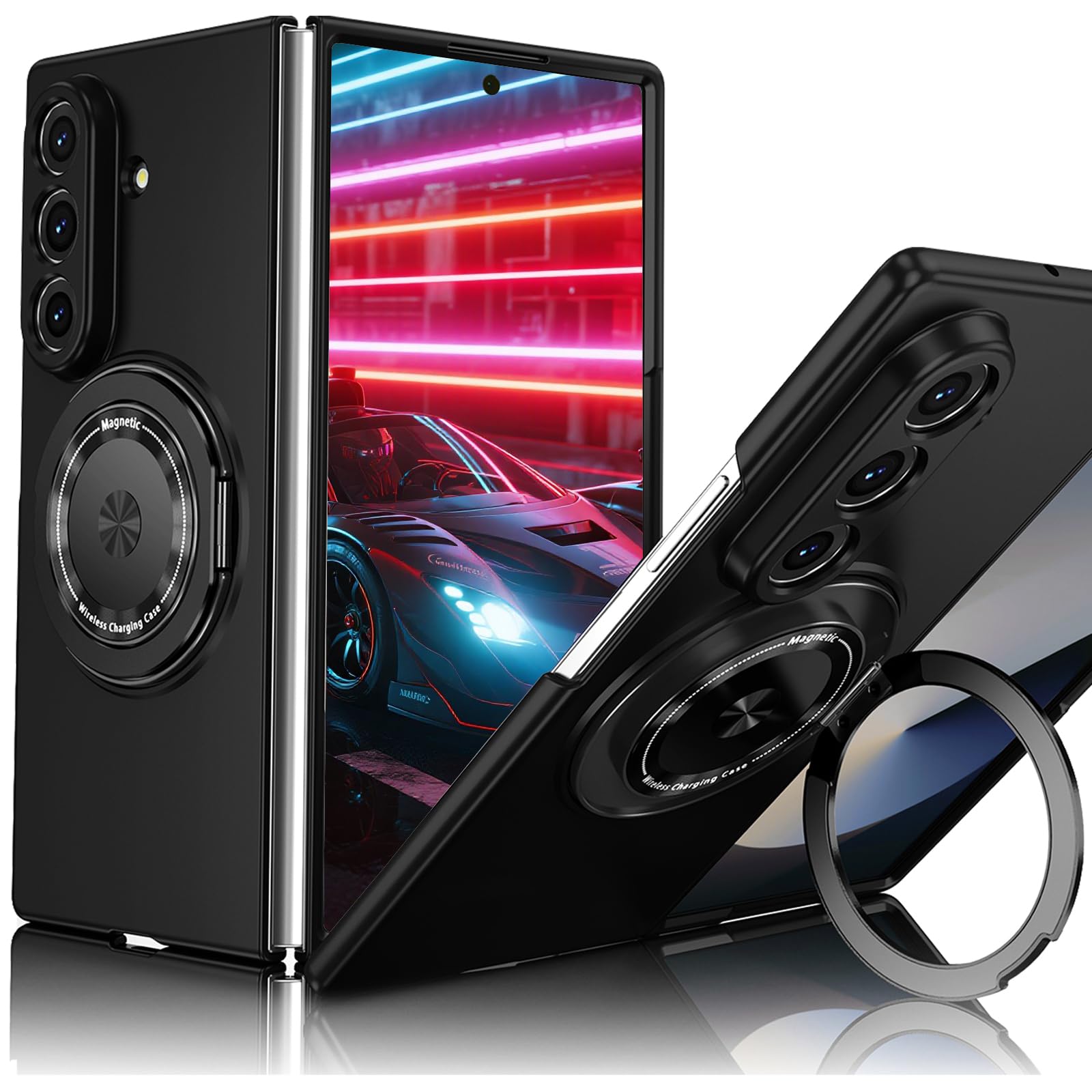 Photo 1 of Ephoou Magnetic Case for Samsung Galaxy Z Fold 7 with Rotatable Ring Kickstand, [Wireless Charging] Military Grade Shockproof Slim fit for Samsung Galaxy Z Fold7. XZ-Black