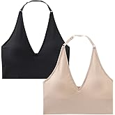 INIBUD Halter Bra for Women Longline Sports Bra Wireless Seamless Padded Backless Bralette with Adjustable Strap