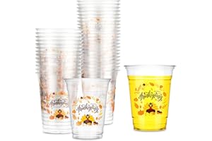 Yetene 36 Pcs Thanksgiving Plastic Cups 12 oz Thanksgiving Disposable Fall Party Cup Decorations Turkey Pumpkin Clear Drinking Cup for Autumn Birthday Party Supplies